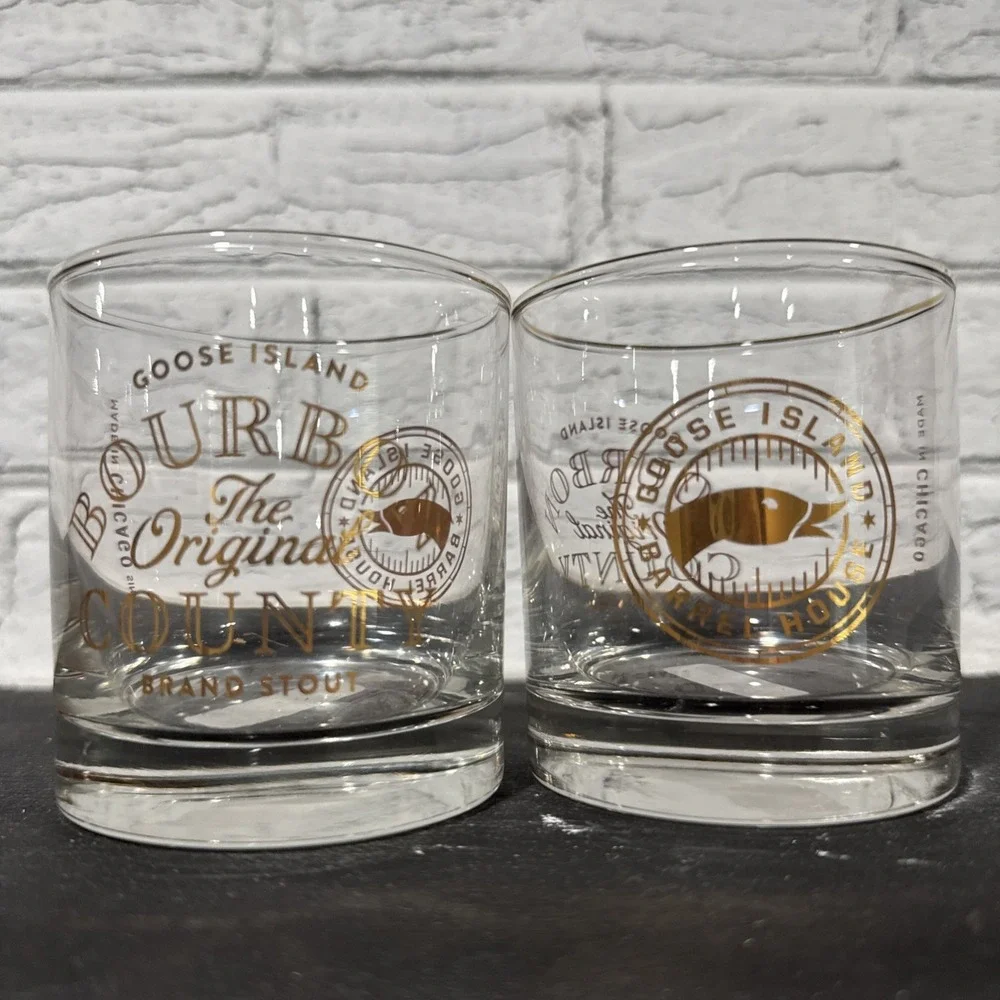 2025 Goose Island Bourbon County Stout Gold Black Friday Rocks Glass Set Of 2